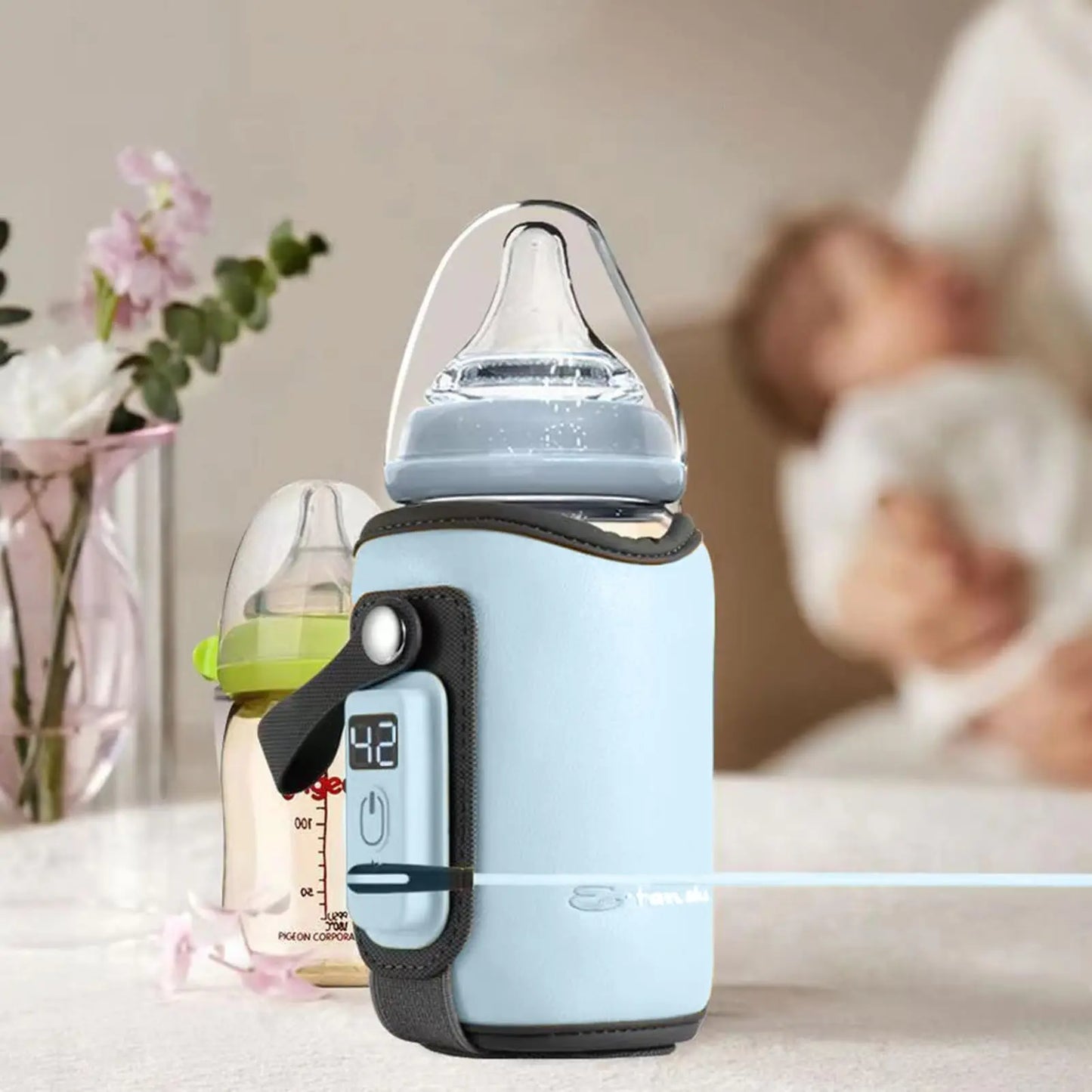 Portable USB Baby Bottle Warmer with 5 Temp Settings & LCD Display