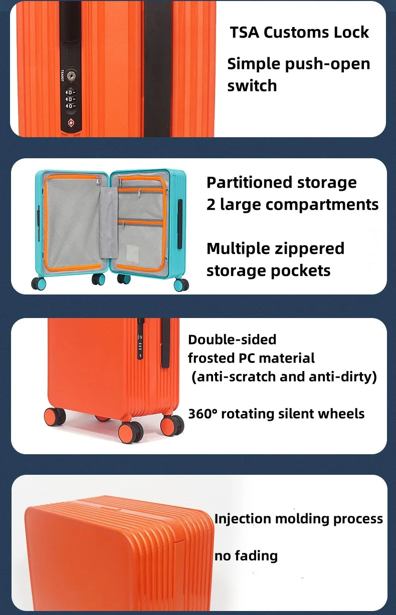 Luxury Wide-Handle Carry-On Suitcase with TSA Lock & Silent Spinner Wheels