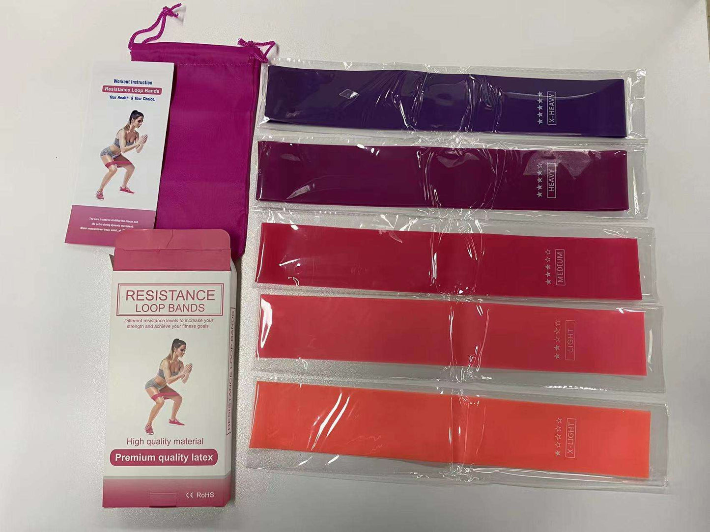 Fabric Resistance Bands Set - Portable 5-Level Loop Workout Bands (With Color Box and Manual)
