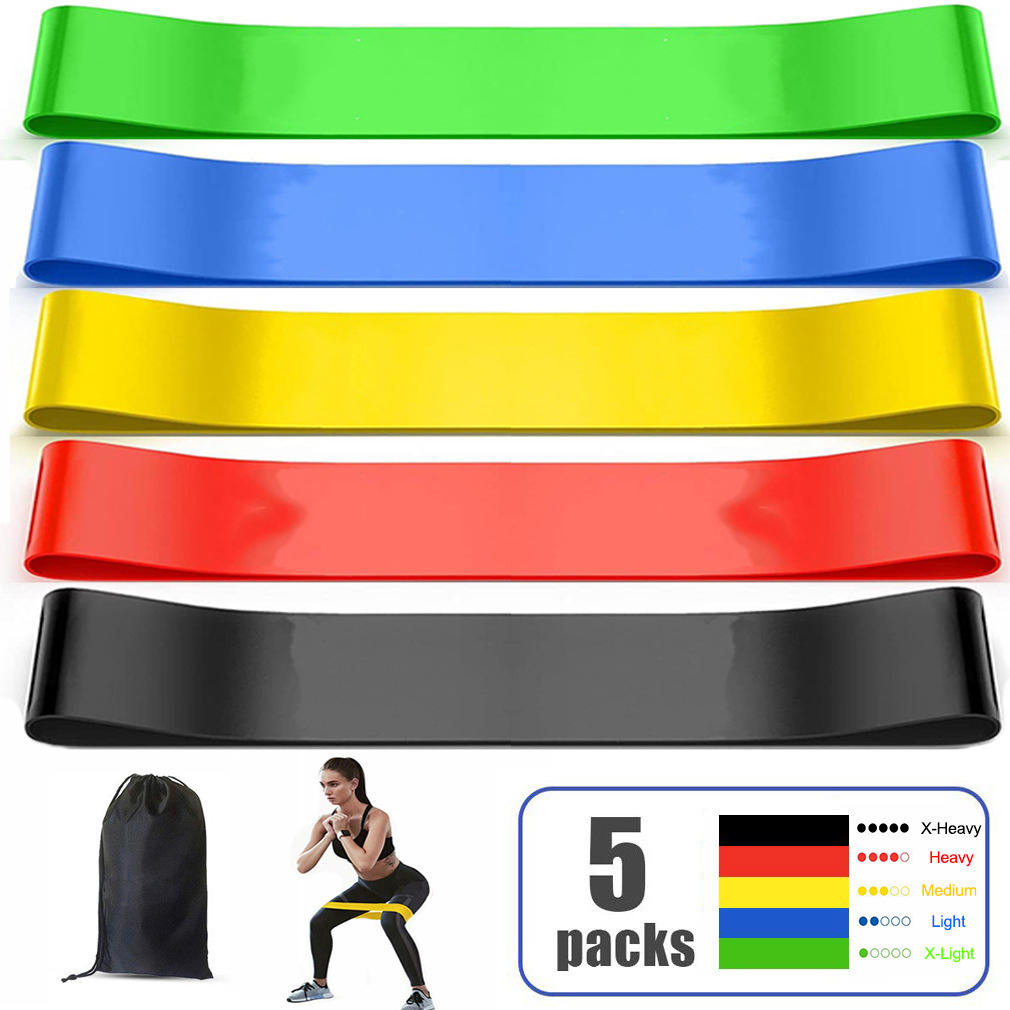 Fabric Resistance Bands Set - Portable 5-Level Loop Workout Bands (With Color Box and Manual)
