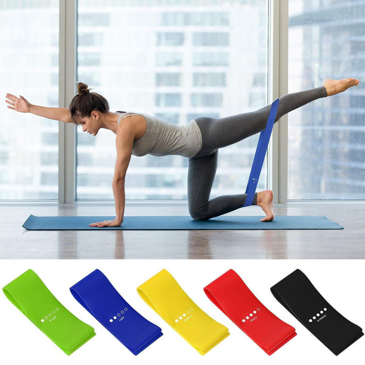 Fabric Resistance Bands Set - Portable 5-Level Loop Workout Bands (With Color Box and Manual)