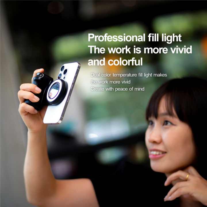 Magnetic Selfie Grip with LED Fill Light & Bluetooth Remote
