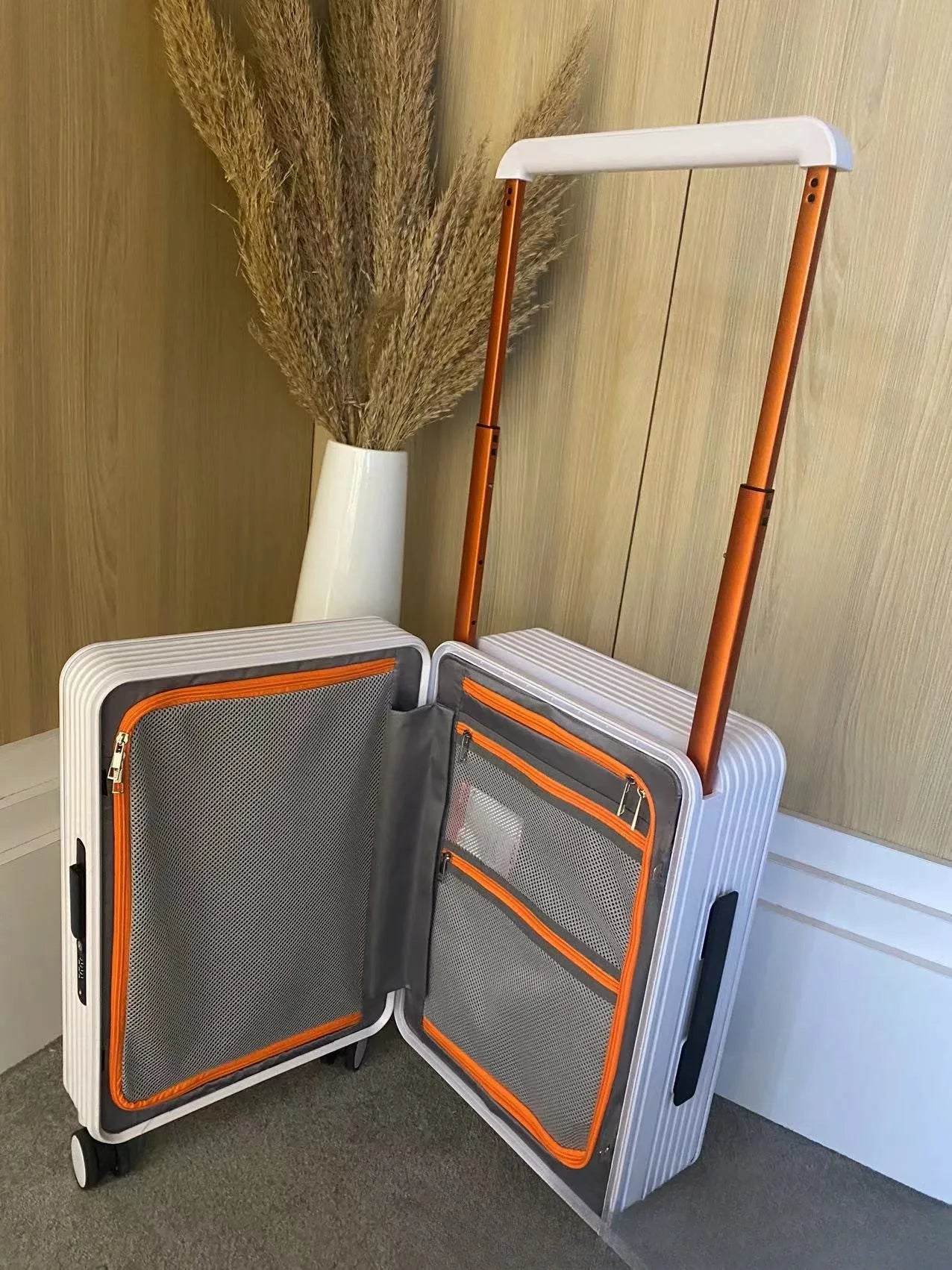 Luxury Wide-Handle Carry-On Suitcase with TSA Lock & Silent Spinner Wheels