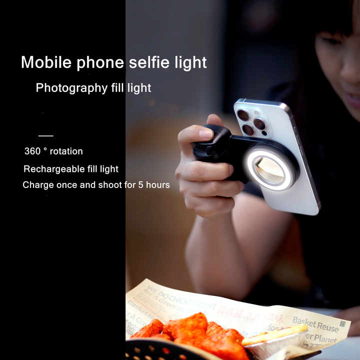 Magnetic Selfie Grip with LED Fill Light & Bluetooth Remote