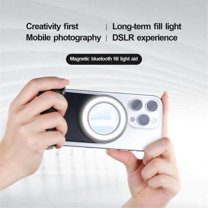 Magnetic Selfie Grip with LED Fill Light & Bluetooth Remote