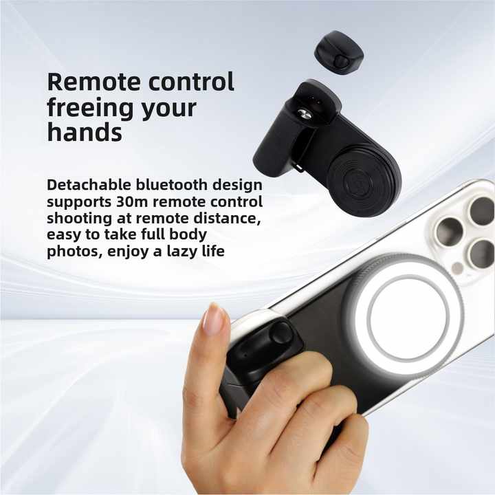 Magnetic Selfie Grip with LED Fill Light & Bluetooth Remote