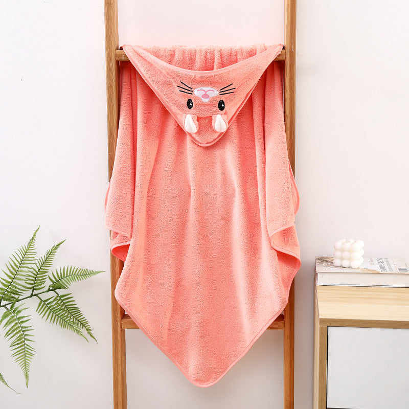 Ultra-Soft Coral Fleece Baby Hooded Bath Towel