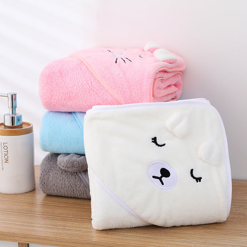 Ultra-Soft Coral Fleece Baby Hooded Bath Towel