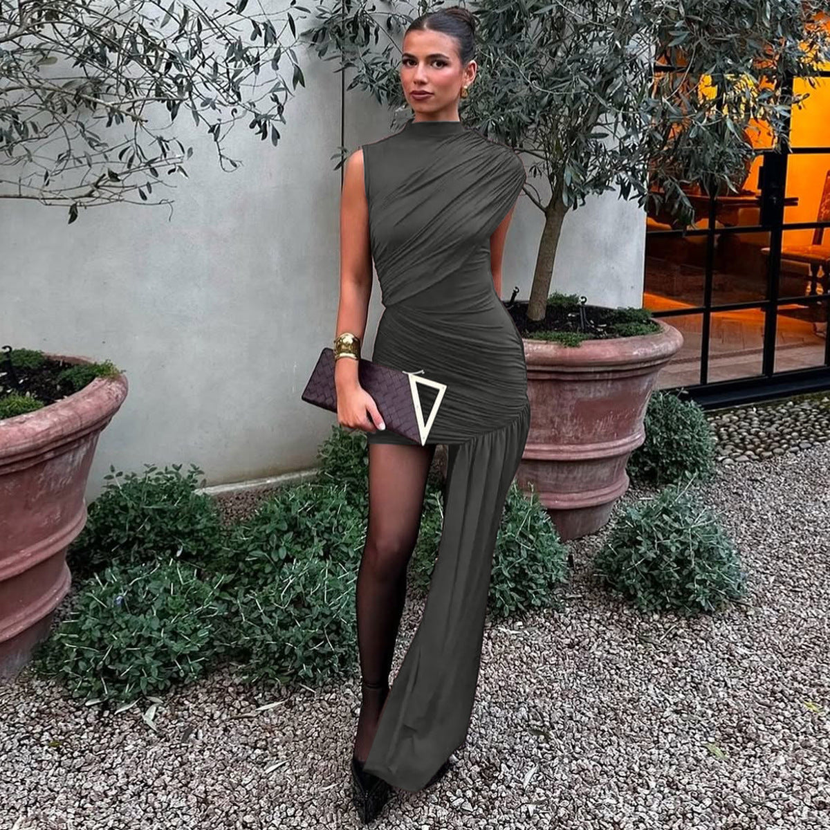 Pleated Elysian Draped Asymmetrical Dress