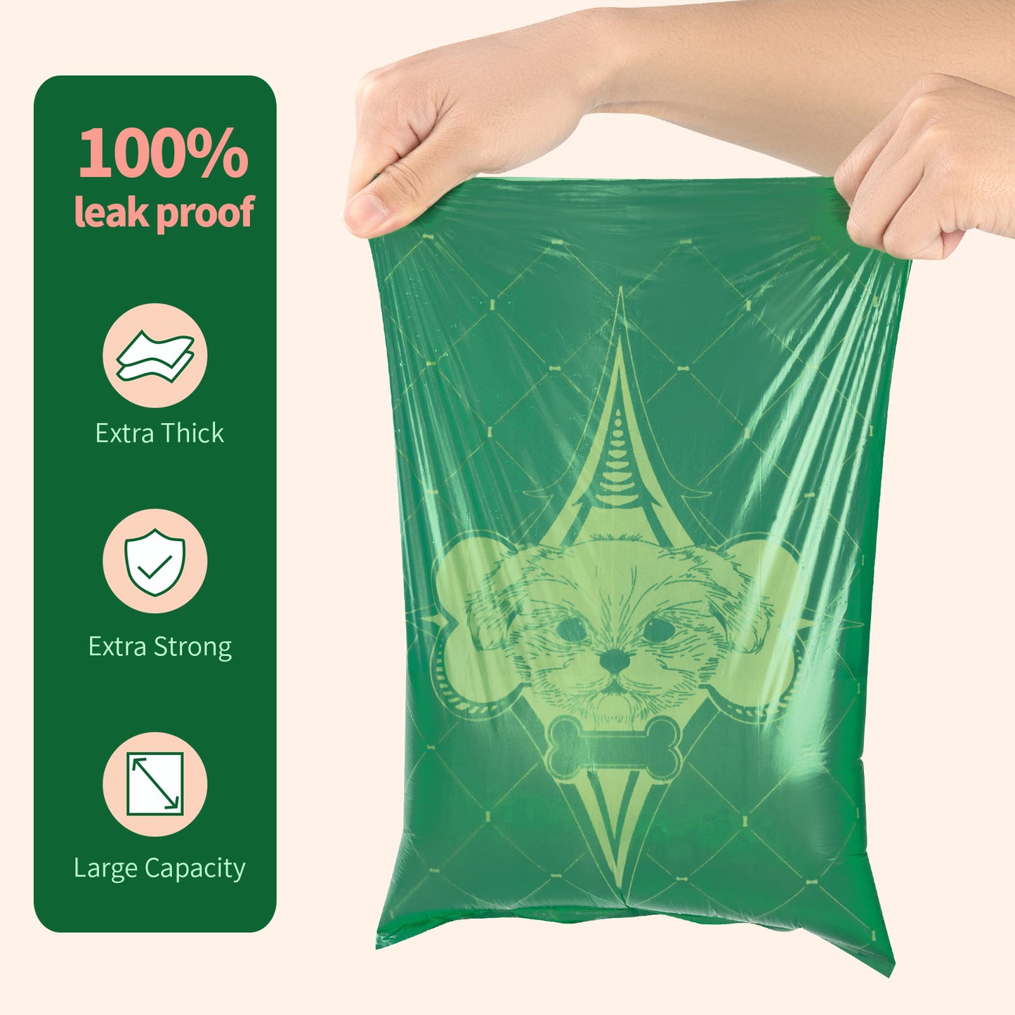 Eco-Friendly Biodegradable Dog Poop Bags - Lavender-Scented, Leak-Proof Roll with Hands (Free Dispenser and Clip)
