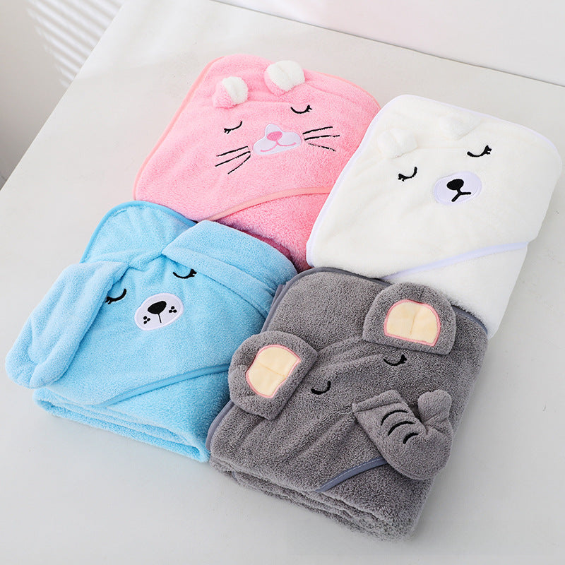 Ultra-Soft Coral Fleece Baby Hooded Bath Towel