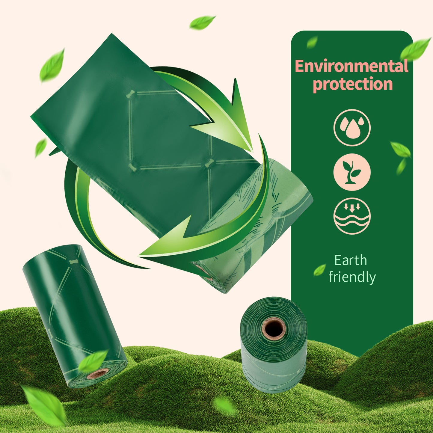 Eco-Friendly Biodegradable Dog Poop Bags - Lavender-Scented, Leak-Proof Roll with Hands (Free Dispenser and Clip)