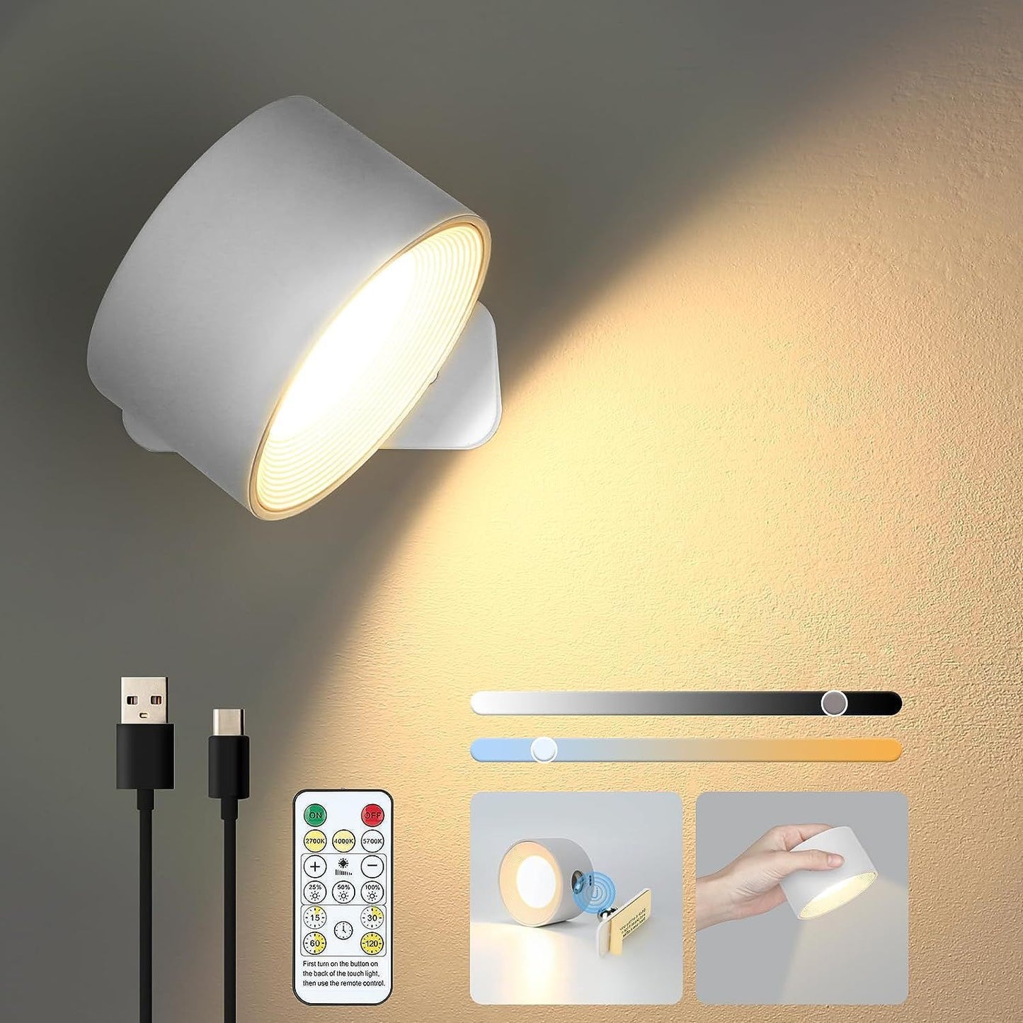 Applique murale magnétique LED rechargeable à 360°