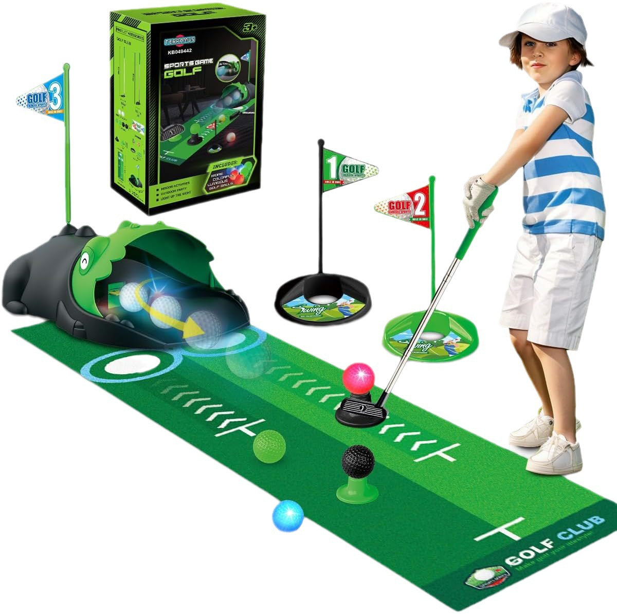 Ensemble de mini-golf pour enfants avec balles LED et retour automatique