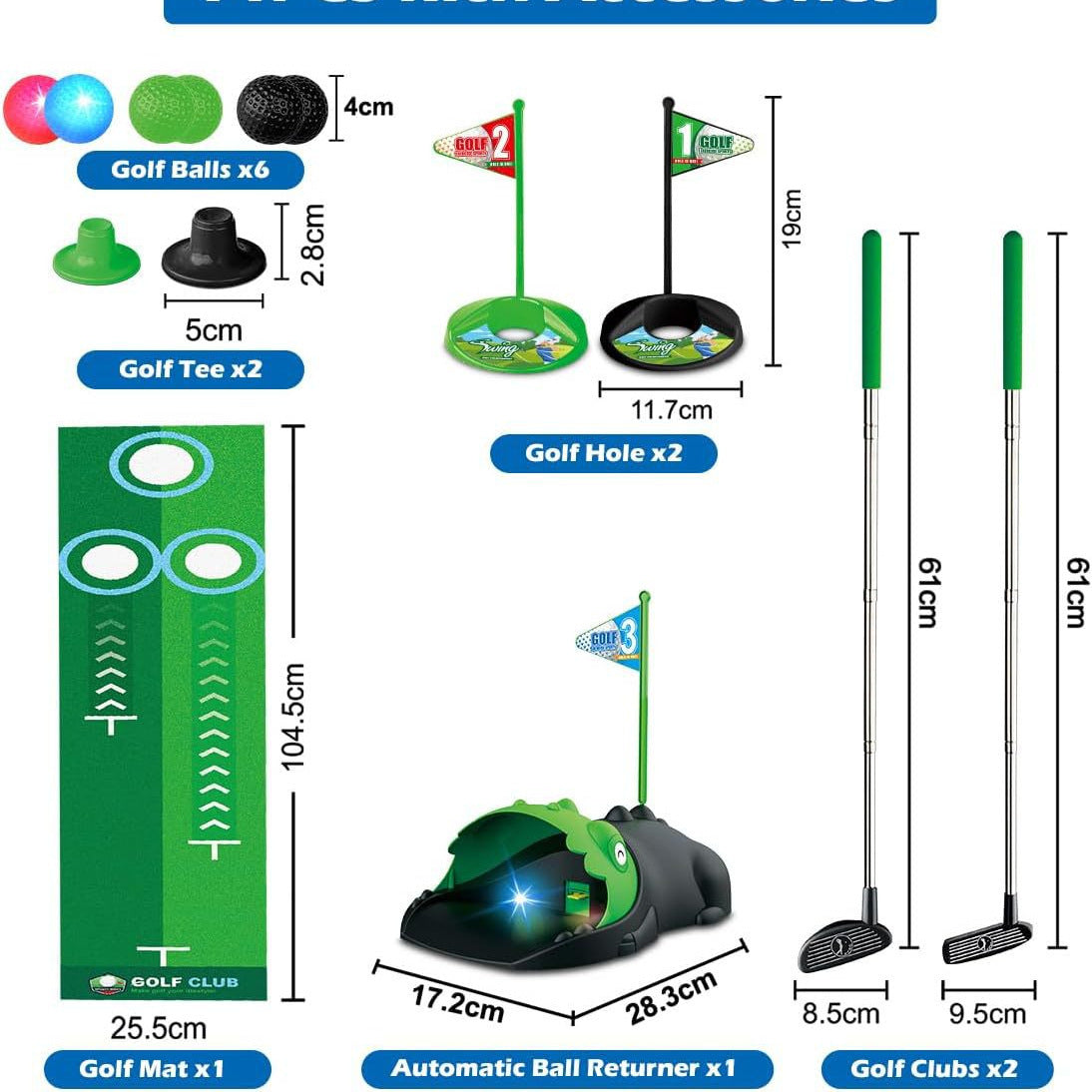 Ensemble de mini-golf pour enfants avec balles LED et retour automatique