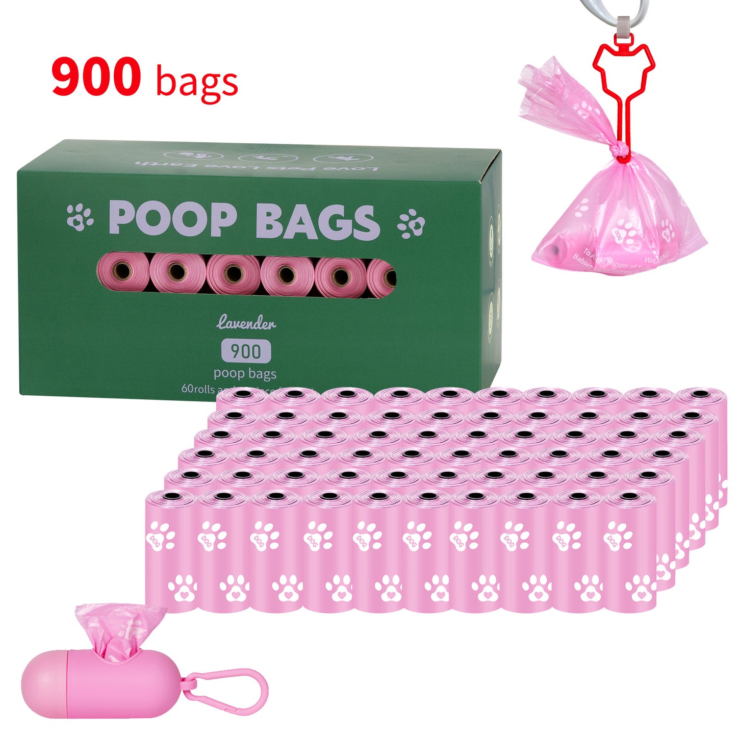 Eco-Friendly Biodegradable Dog Poop Bags - Lavender-Scented, Leak-Proof Roll with Hands (Free Dispenser and Clip)