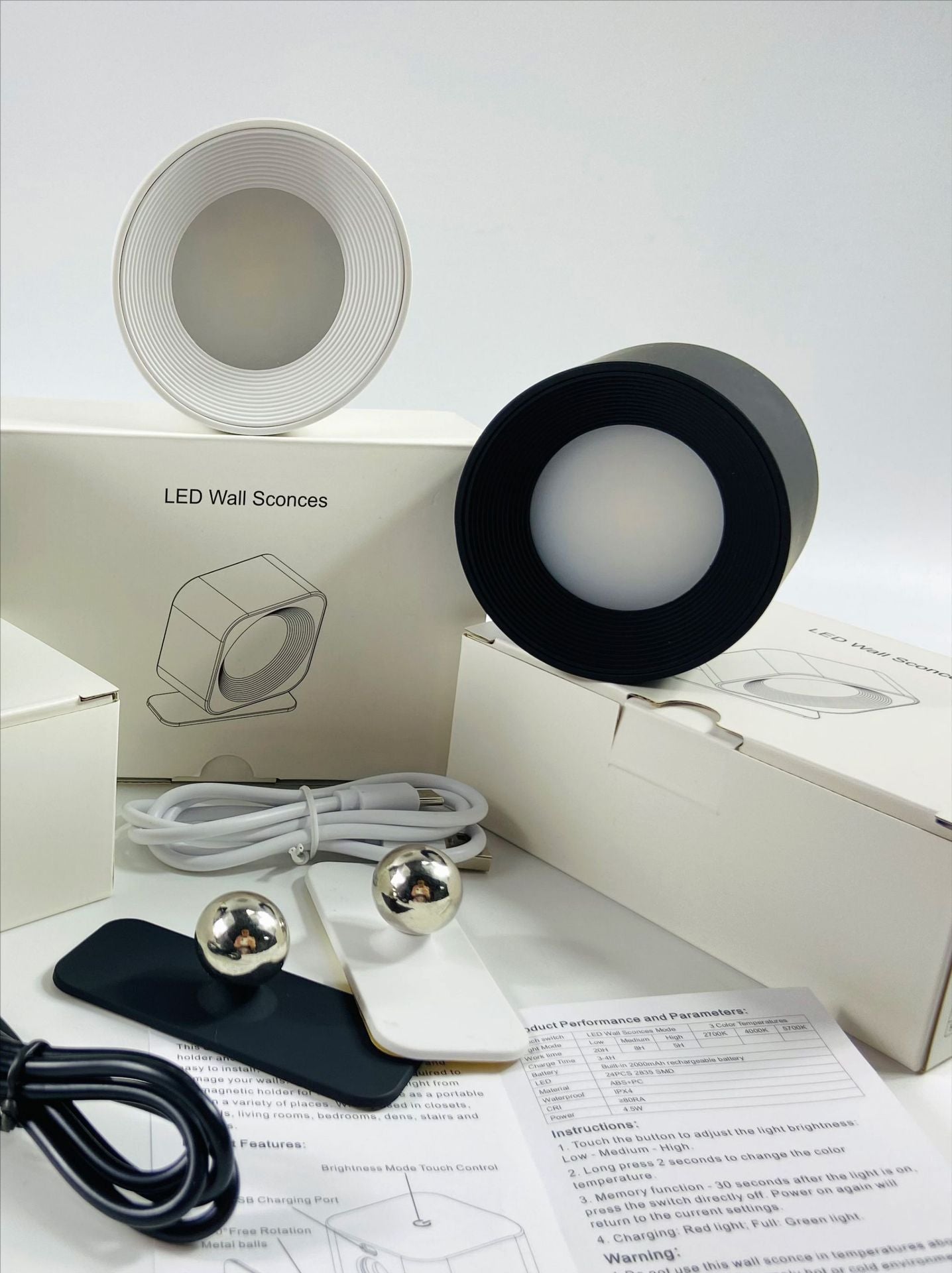 Applique murale magnétique LED rechargeable à 360°