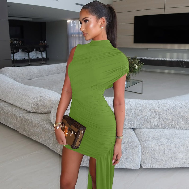 Pleated Elysian Draped Asymmetrical Dress