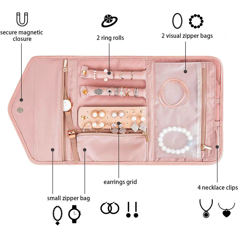 Portable Foldable Lightweight Travel Jewelry Organizer Roll