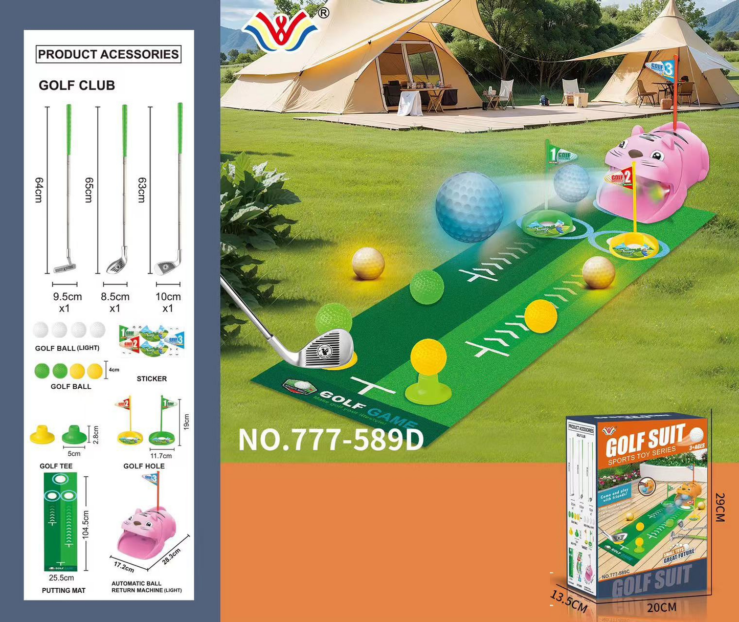 Ensemble de mini-golf pour enfants avec balles LED et retour automatique