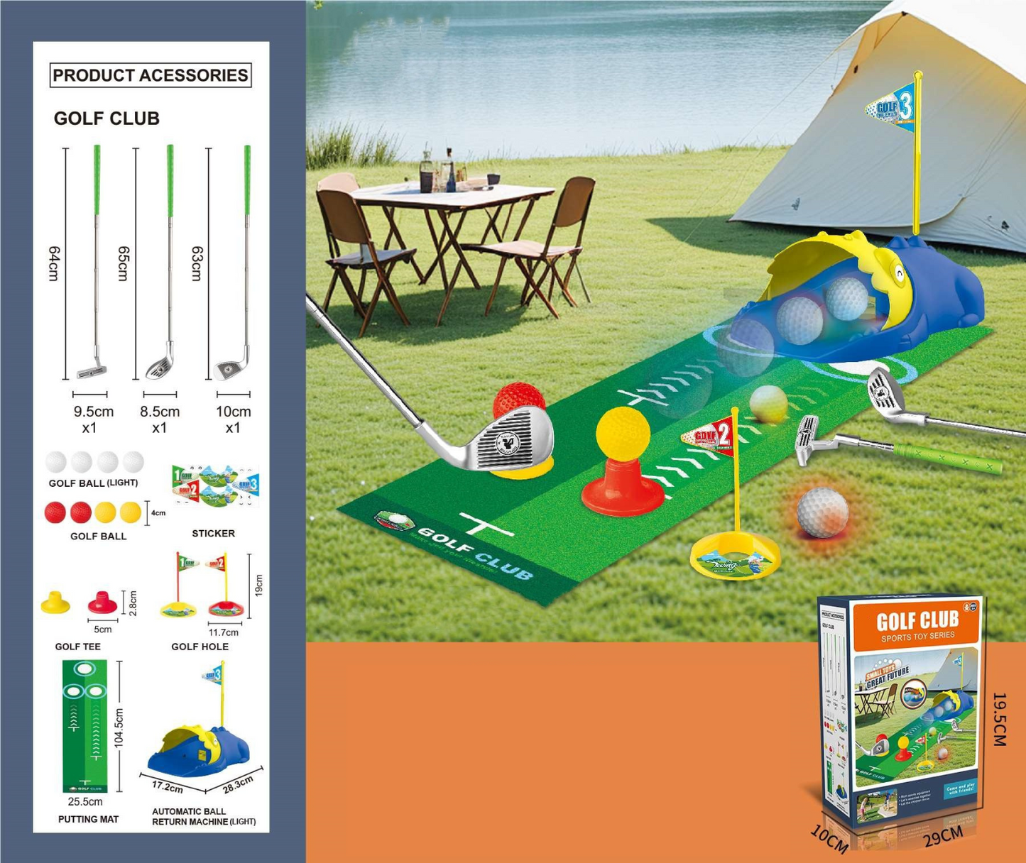 Ensemble de mini-golf pour enfants avec balles LED et retour automatique