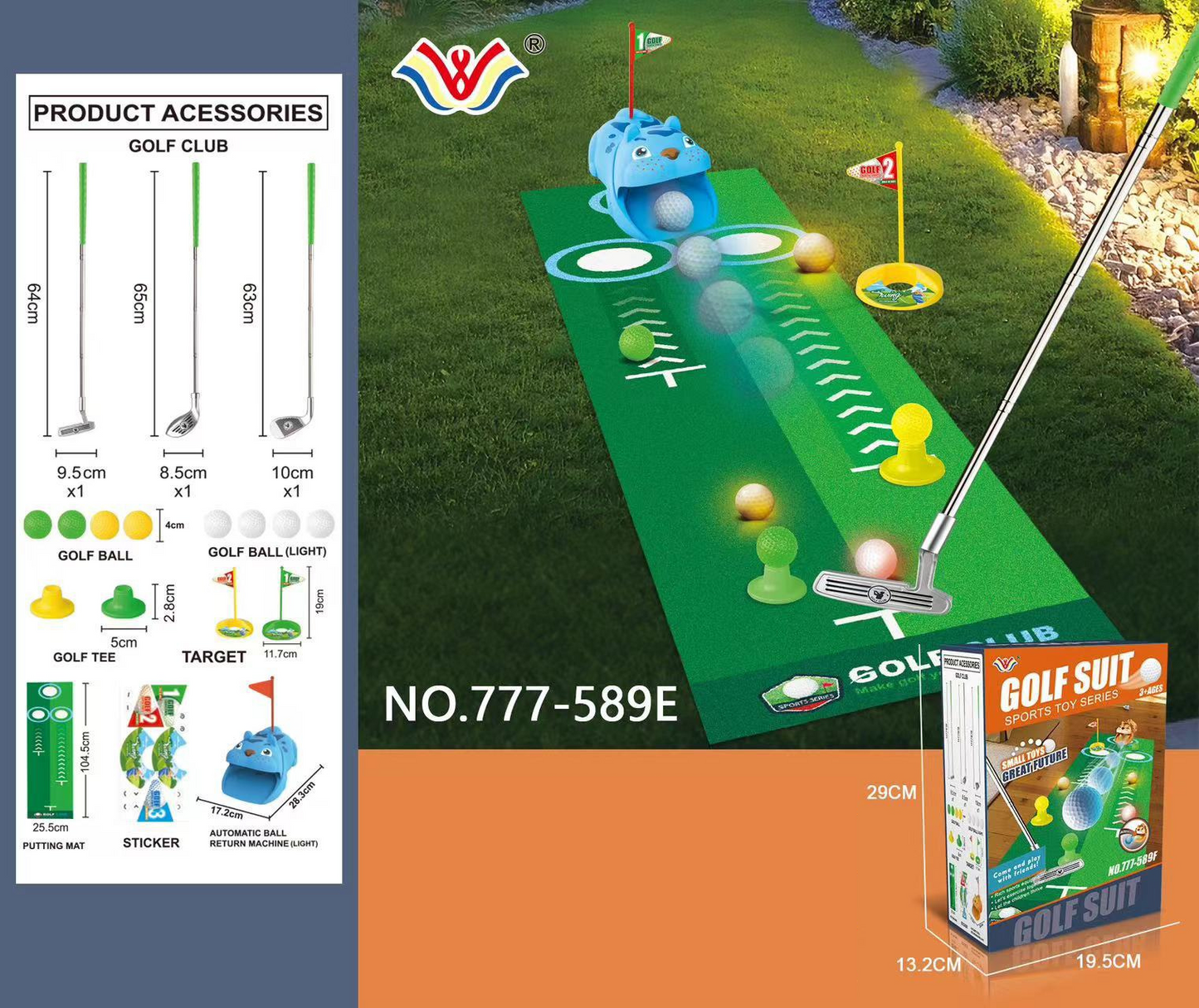 Ensemble de mini-golf pour enfants avec balles LED et retour automatique