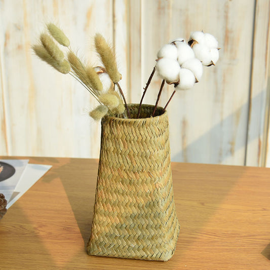 Handmade Woven Flower Basket & Rattan Vase