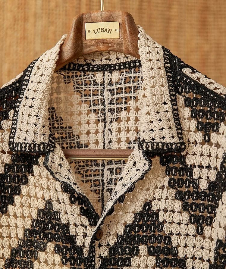 Beach Knitted Openwork Shirt - Breathable, Structured Summer Ease