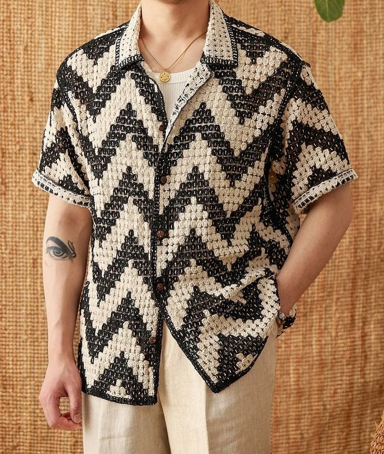 Beach Knitted Openwork Shirt - Breathable, Structured Summer Ease