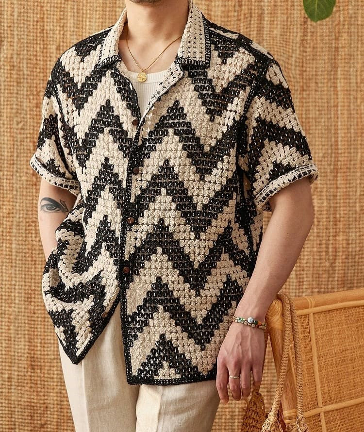 Beach Knitted Openwork Shirt - Breathable, Structured Summer Ease