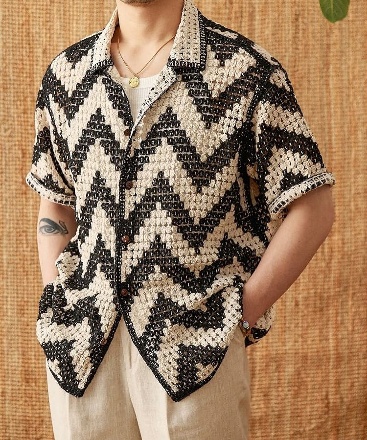 Beach Knitted Openwork Shirt - Breathable, Structured Summer Ease