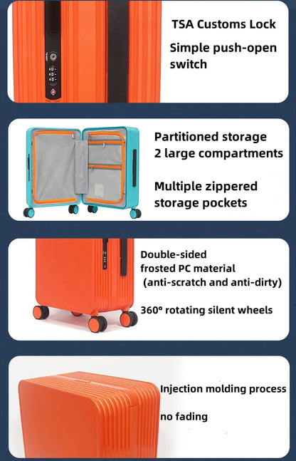 Luxury Wide-Handle Carry-On Suitcase with TSA Lock & Silent Spinner Wheels