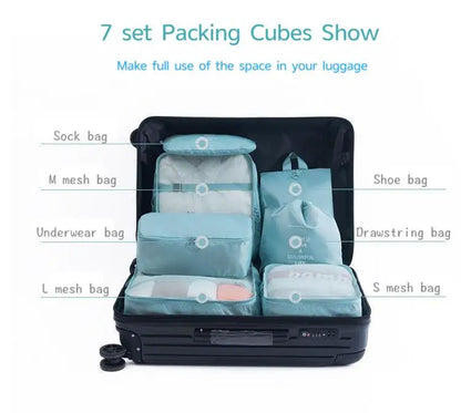 7-Piece Waterproof Luggage Organizers Travel Packing Cubes Set