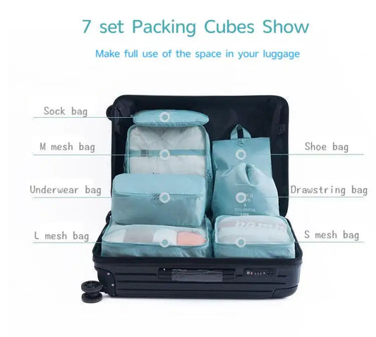 7-Piece Waterproof Luggage Organizers Travel Packing Cubes Set