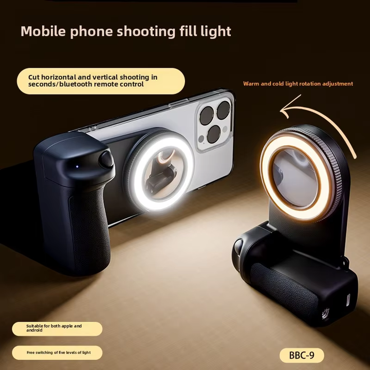 Magnetic Selfie Grip with LED Fill Light & Bluetooth Remote