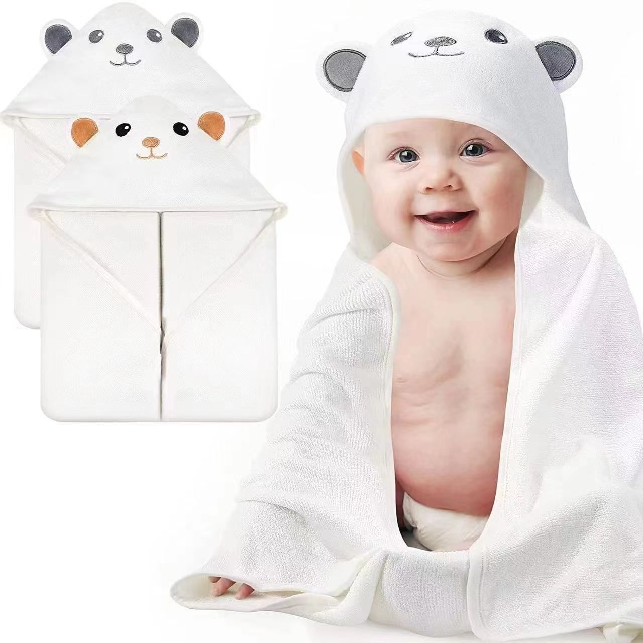 Ultra-Soft Coral Fleece Baby Hooded Bath Towel