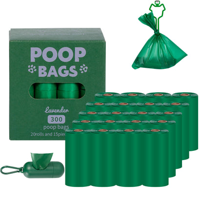 Eco-Friendly Biodegradable Dog Poop Bags - Lavender-Scented, Leak-Proof Roll with Hands (Free Dispenser and Clip)