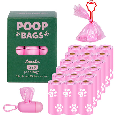 Eco-Friendly Biodegradable Dog Poop Bags - Lavender-Scented, Leak-Proof Roll with Hands (Free Dispenser and Clip)