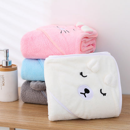 Ultra-Soft Coral Fleece Baby Hooded Bath Towel