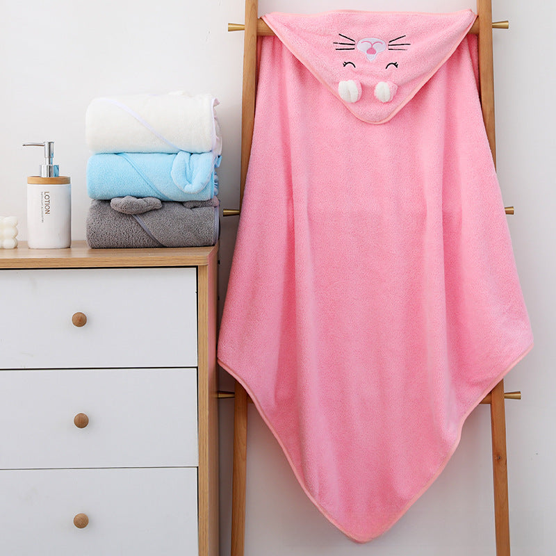 Ultra-Soft Coral Fleece Baby Hooded Bath Towel