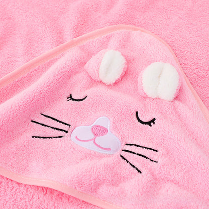 Ultra-Soft Coral Fleece Baby Hooded Bath Towel