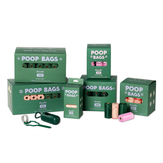 Eco-Friendly Biodegradable Dog Poop Bags - Lavender-Scented, Leak-Proof Roll with Hands (Free Dispenser and Clip)