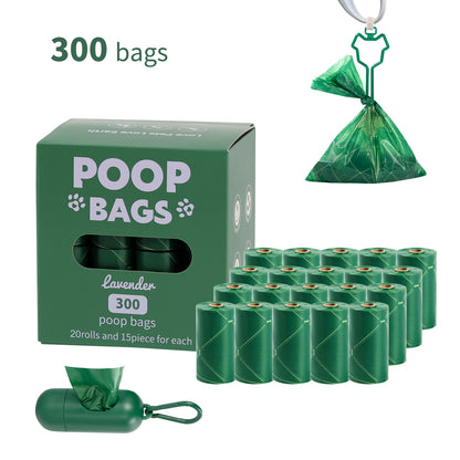 Eco-Friendly Biodegradable Dog Poop Bags - Lavender-Scented, Leak-Proof Roll with Hands (Free Dispenser and Clip)