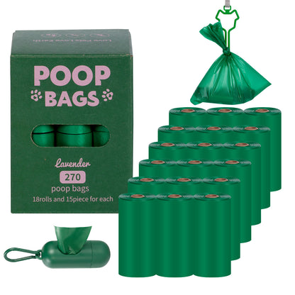 Eco-Friendly Biodegradable Dog Poop Bags - Lavender-Scented, Leak-Proof Roll with Hands (Free Dispenser and Clip)