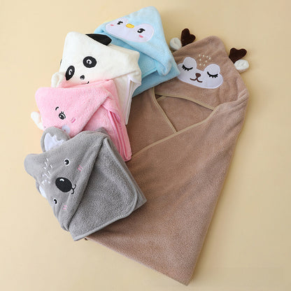 Ultra-Soft Coral Fleece Baby Hooded Bath Towel