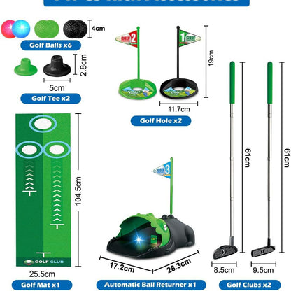 Ensemble de mini-golf pour enfants avec balles LED et retour automatique