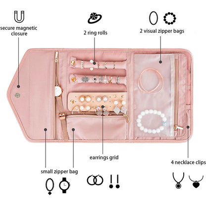 Portable Foldable Lightweight Travel Jewelry Organizer Roll