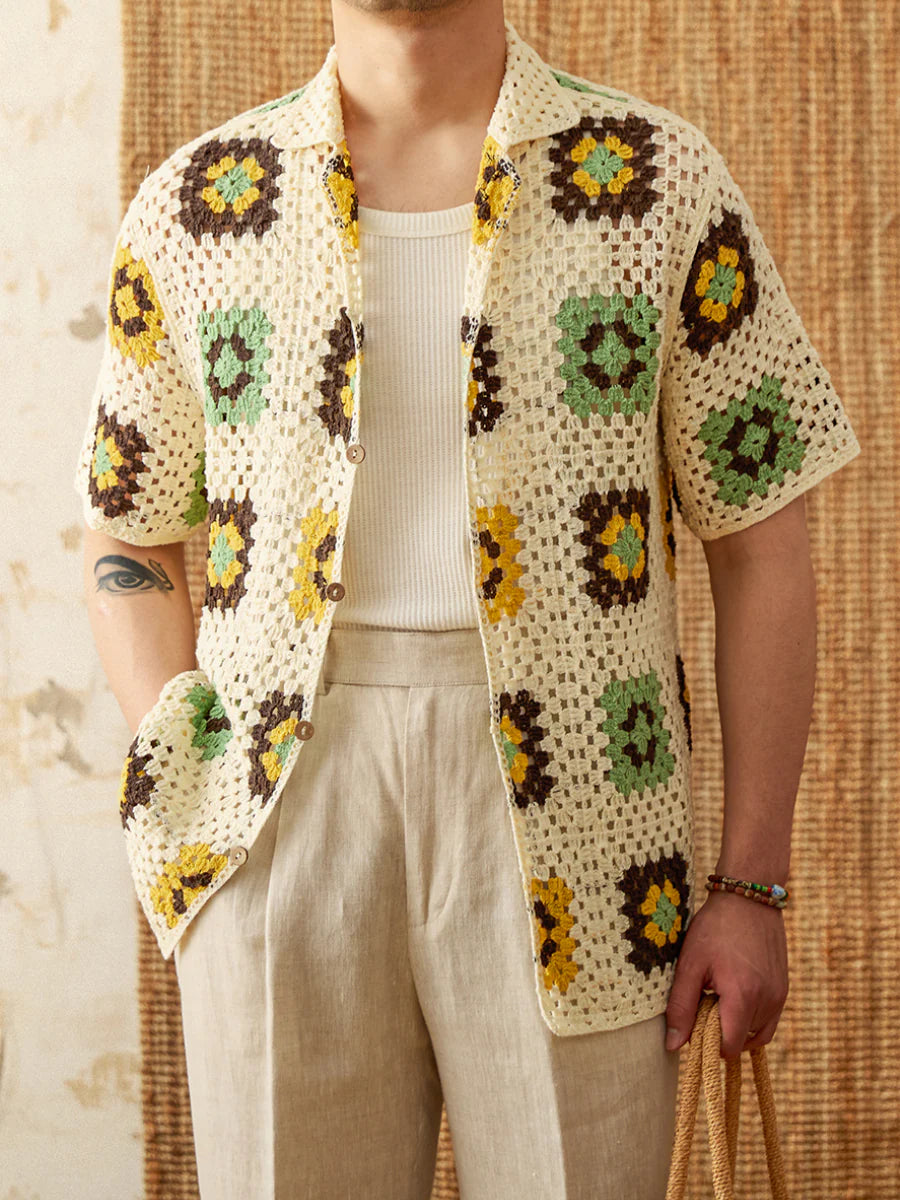 Crochet Openwork Shirt - Light, Breathable Summer Cool